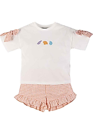 MAMİNO KIZ BEBEK DENİZ KABUĞU BASKILI ŞORTLU TAKIM-TURUNCU