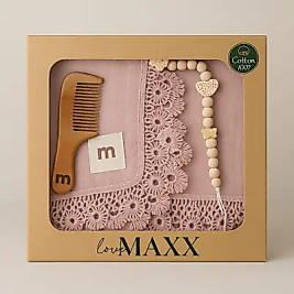 LOVEMAXX MÜSLİN BATTANİYE TARAK EMZİK ASKISI SET- GÜL KURUSU