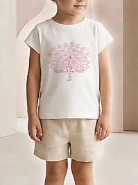 NK KİDS KIZ BEBEK TAVUSKUŞU BASKILI T-SHIRT -EKRU