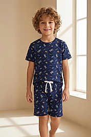 KATİA BONY Uzay Desenli Çocuk Şortlu Pijama Takımı