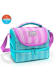 Coral High Kids Turkuaz Pembe Çizgili Desenli Thermo İki Katlı Beslenme Çantası