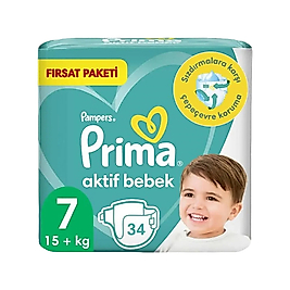 Prima Aktif Bebek Fırsat Paketi Bebek Bezi 34’lü 15+ Kg No:7