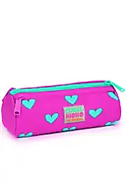 Coral High Kids Neon Pembe Su Yeşili Kalp Desenli Üç Bölmeli Kalem Çantası