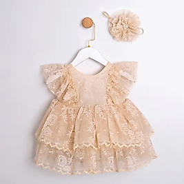MARY&JOE KIZ BEBEK ELBİSE-EKRU