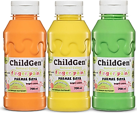 ChildGen Süper Yıkanabilir 3'lü Parmak Boya Pastel Set (3x350ml) (Turuncu-Sarı-Yeşil)