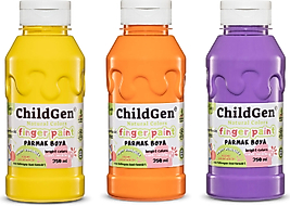 ChildGen Süper Yıkanabilir 3'lü Parmak Boya Seti (3x350ml) (Turuncu-Sarı-Mor)