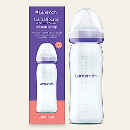 Lansinoh 240 ml Cam Biberon & NaturalWave® Biberon Emziği