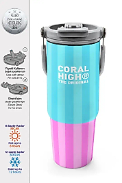 Coral High Renkli Çizgili Desenli Pipetli ve Direkt İçim Çelik Termos 900 ml