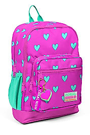 Coral High Kids Neon Pembe Su Yeşili Kalp Desenli Dört Bölmeli Okul Sırt Çantası