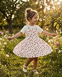 Patique Kalp Desenli Salopet Elbise ve Tişört Kız Çocuk Takım