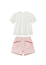 Patique Kids Beyaz Brode Bluz Pembe Şort Kız Çocuk 2'li Set