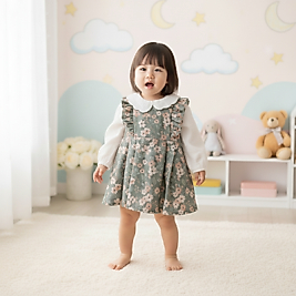 CUMİNO UZUN KOL BEBE YAKA DESENLİ KIZ BEBEK ELBİSE
