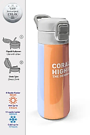 Coral High Kids Renkli Çizgili Desenli Pipetli ve Direkt İçim Çelik Termos 500 ml