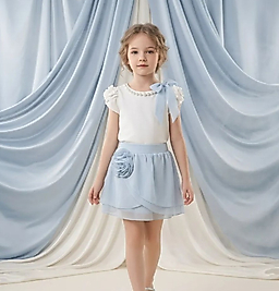 MOONSTAR ŞORT ETEKLİ İNCİ DETAYLI TAKIM-BEBE MAVİSİ